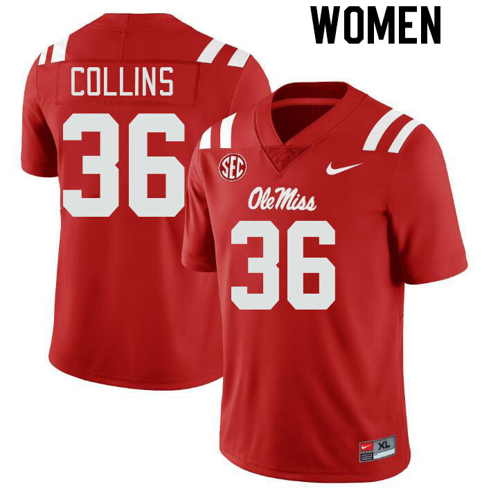 Women #36 Raymond Collins Ole Miss Rebels College Football Jerseys Stitched-Red